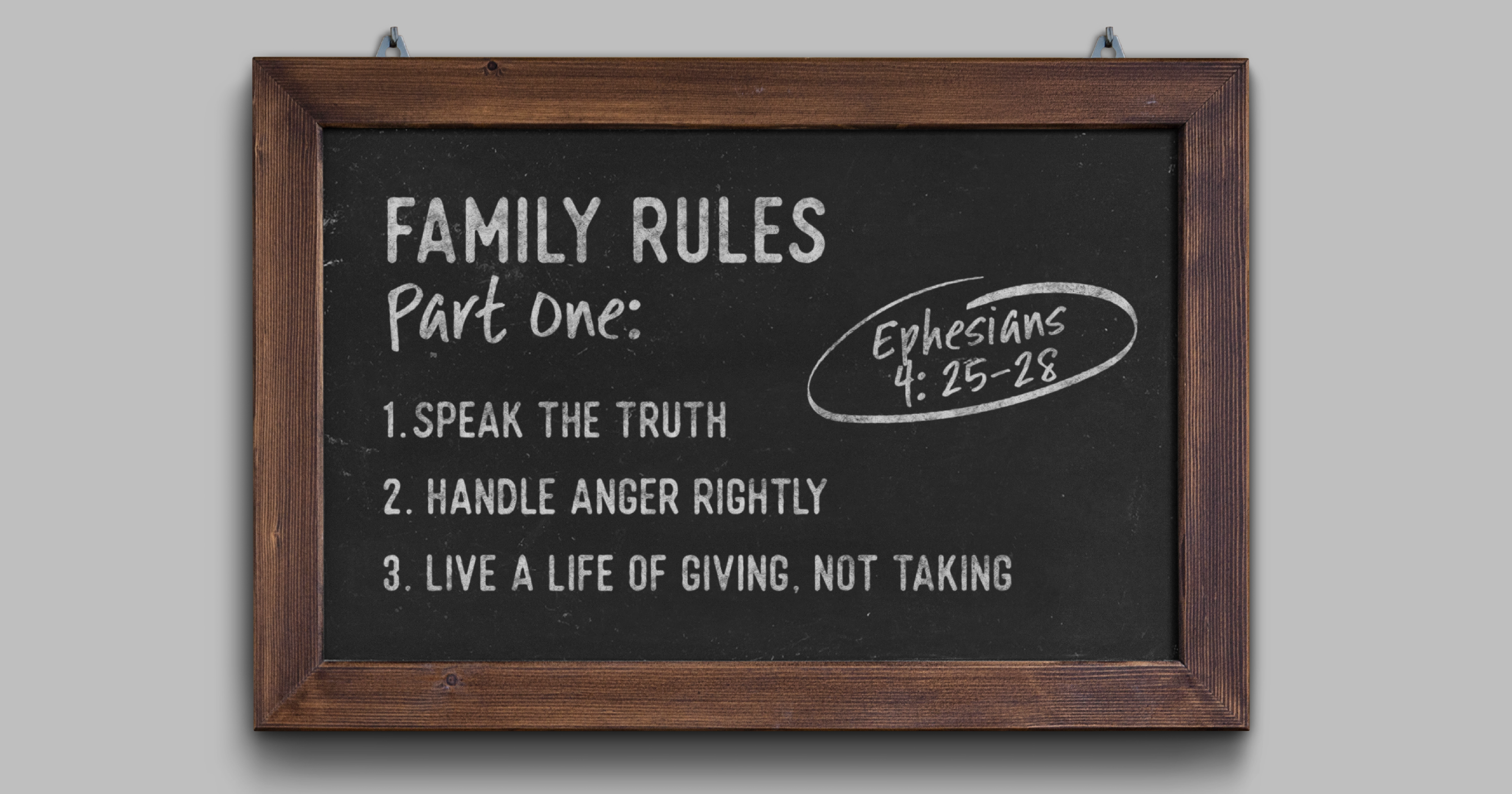 Family Rules Part One Chalkboard showing the first three rules from Ephesians 4:25-28